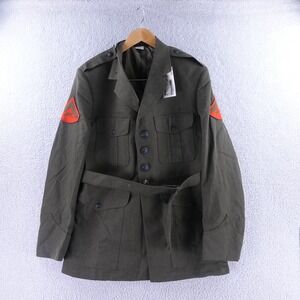 USMC Alpha Service Green Uniform Coat Mens 46R Military IKE Jacket with Belt